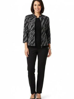 Ruby Rd. Women's Zebra Animal Print Full Zip Front 3/4 Sleeve Jacket Size 6